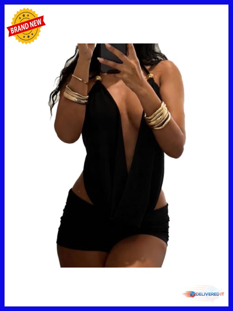 Deep V Neck Backless Top And Stretchy Shorts Clubwear Set